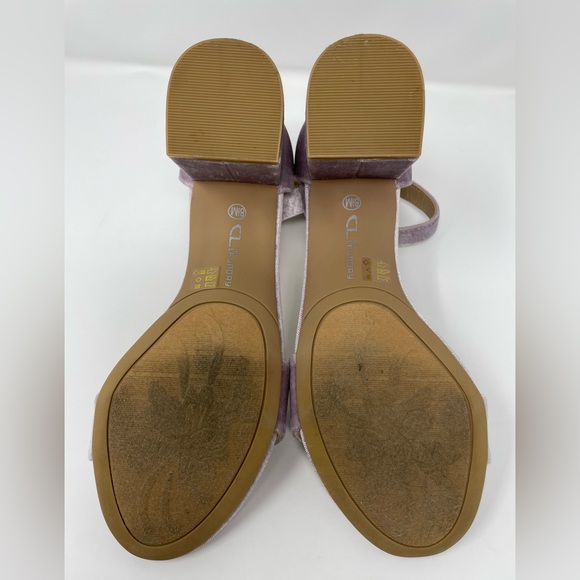 CL by Laundry Jody Light Purple Velvety Stack Heeled Sandals with Ankle Strap - Picture 2 of 6